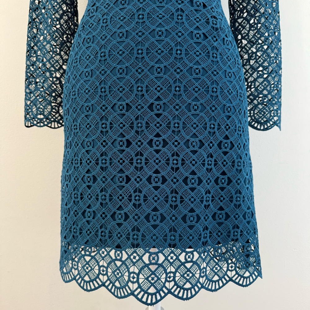 SANDRO BARTSIE TEAL LACE SHEER LONG SLEEVE MIDI DRESS - Picture 5 of 17